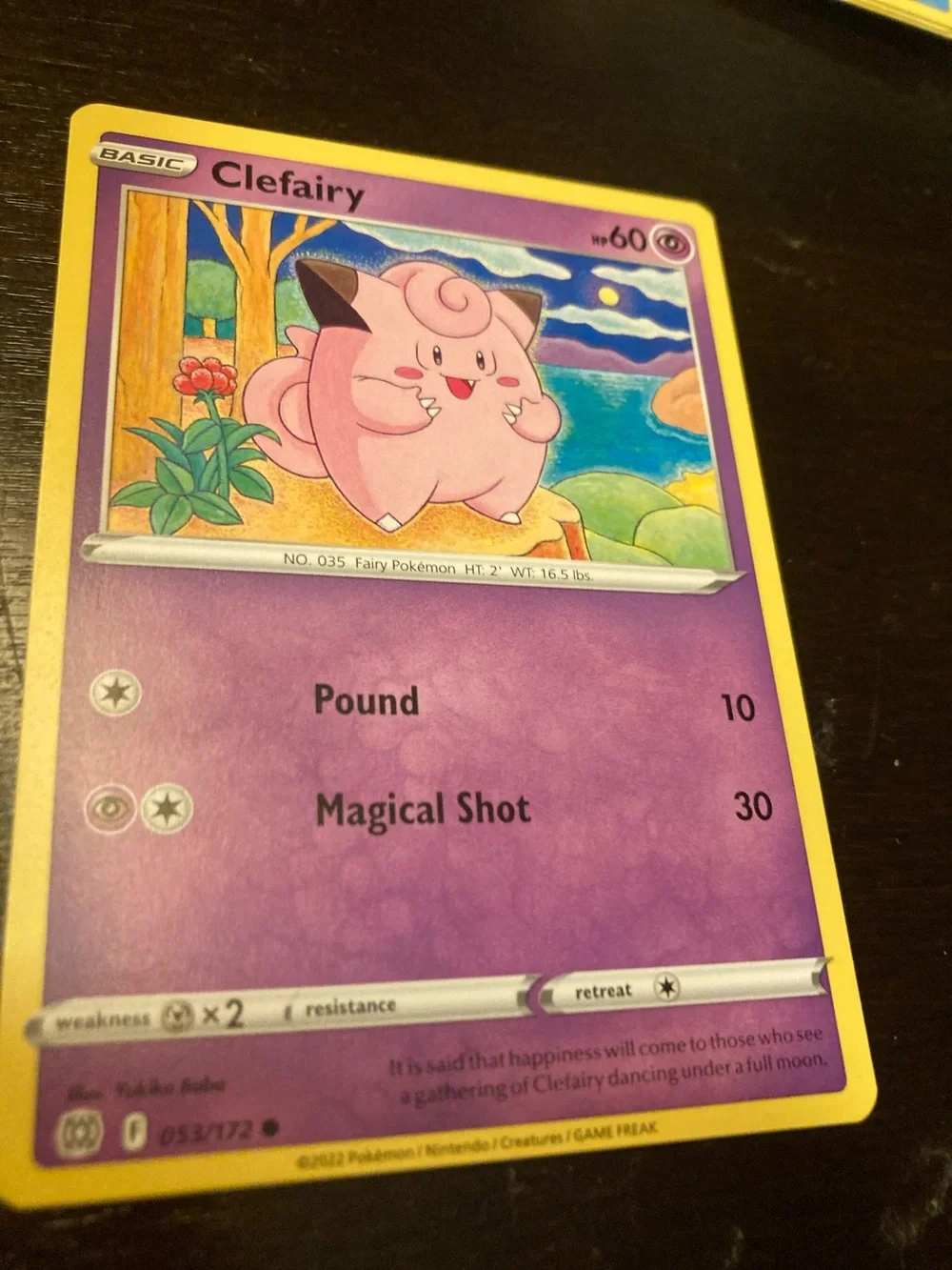 Pokemon Clefairy Card - Pink, Purple, Yellow